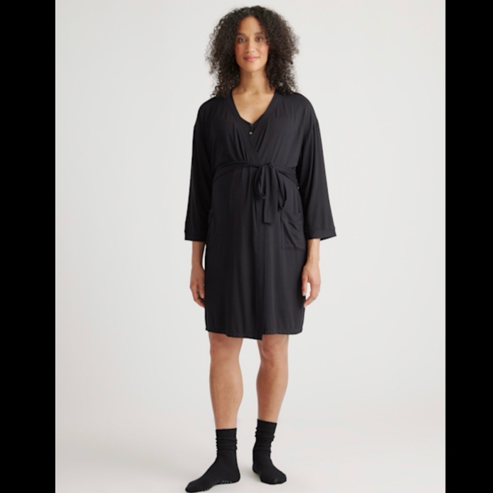 Quince Bamboo Jersey Maternity & Nursing Button Front Nightgown & Robe Set